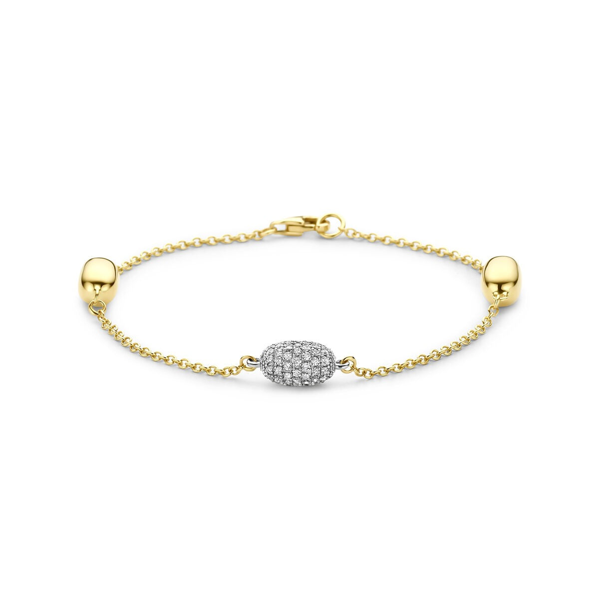 Bracelet bicolore en or jaune et blanc avec un motif en diamant.