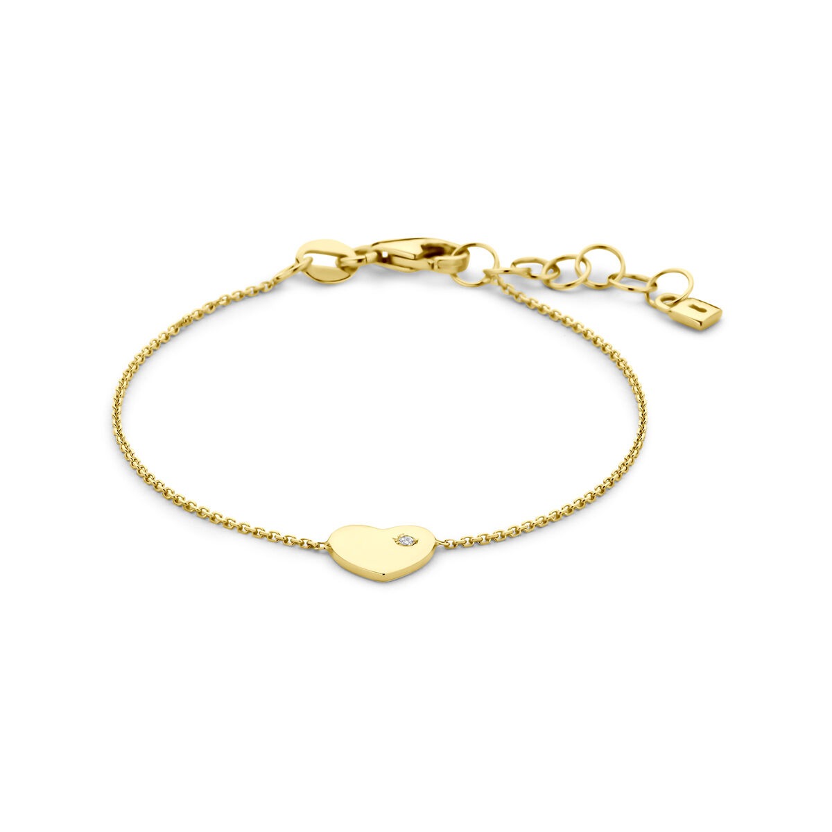 Bracelet en or jaune 9 carats avec un cœur et un zircon.