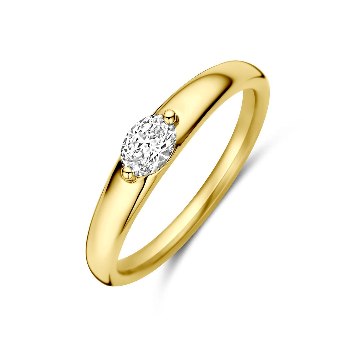 Bague en or jaune 14 carats avec un diamant solitaire de 0,32 ct.