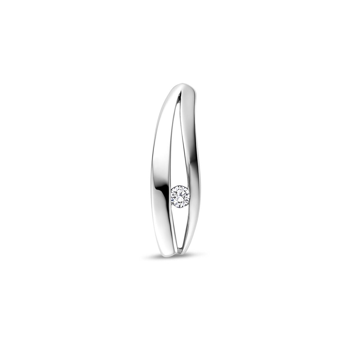 Pendentif en argent rhodié avec un diamant cultivé en laboratoire, forme allongée de 18 mm.