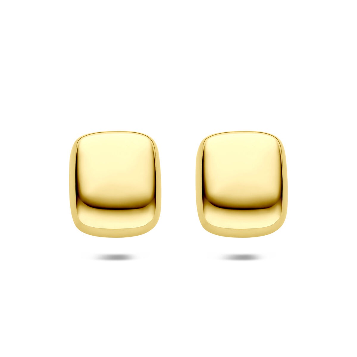Boucles d'oreilles rectangulaires en acier, couleur or jaune, mesurant 23x19 mm.