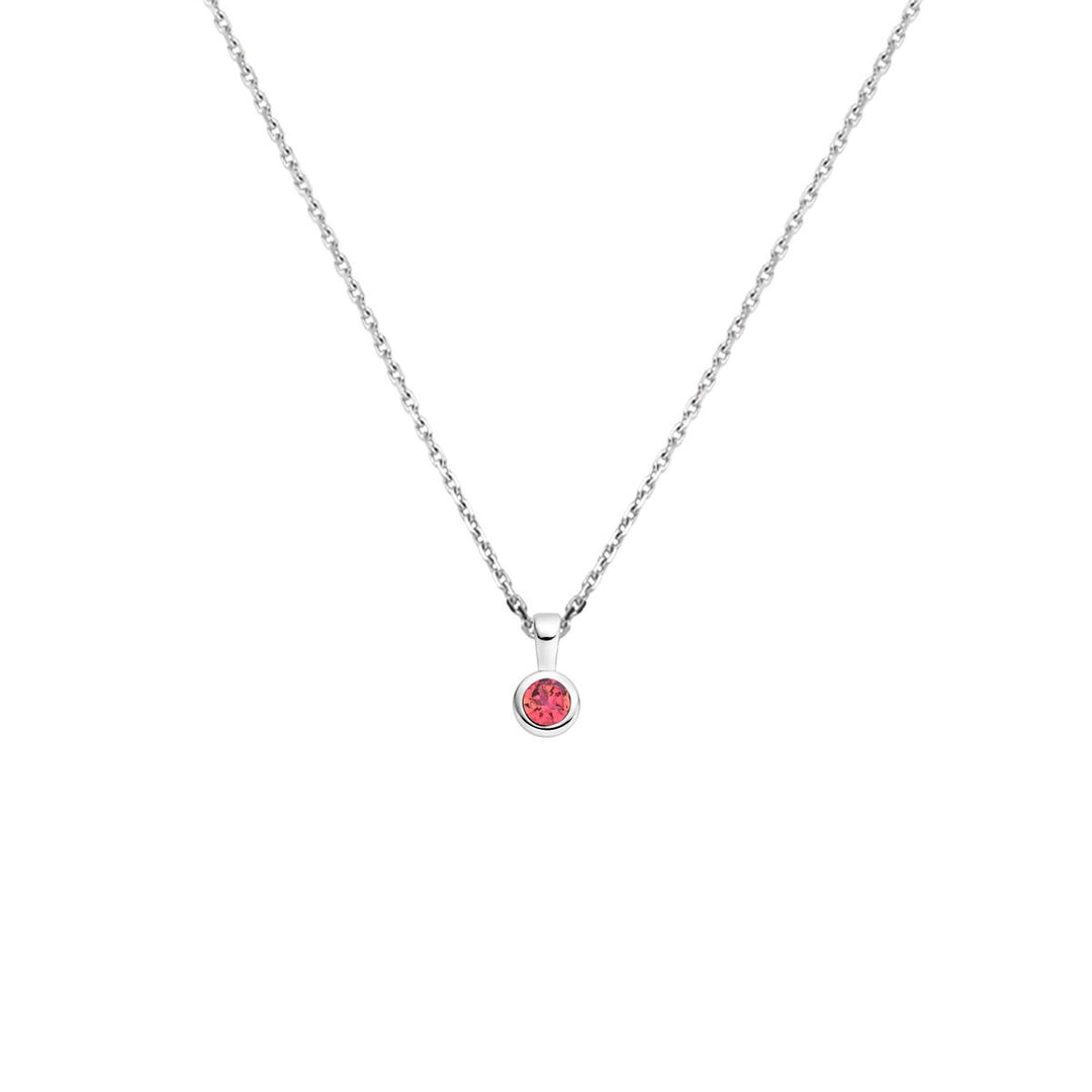 Gerhodineerd zilveren collier met geboortesteen roze toermalijn