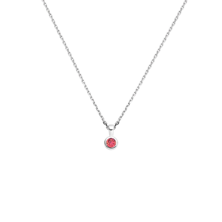 Gerhodineerd zilveren collier met geboortesteen roze toermalijn
