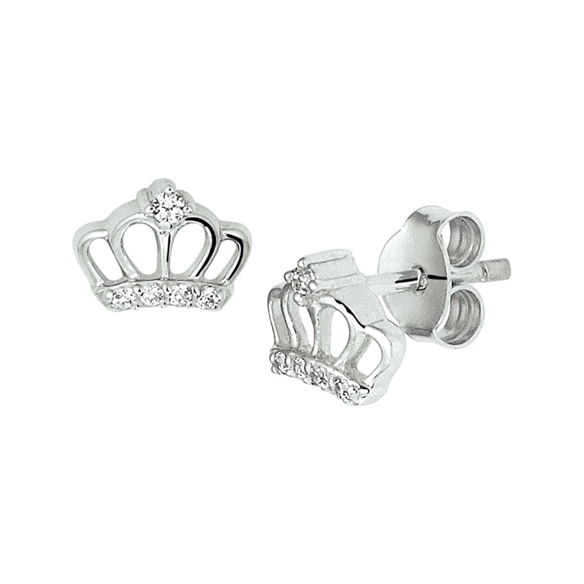 Boucles d'oreilles en argent en forme de couronne avec zirconia, finition rhodiée.