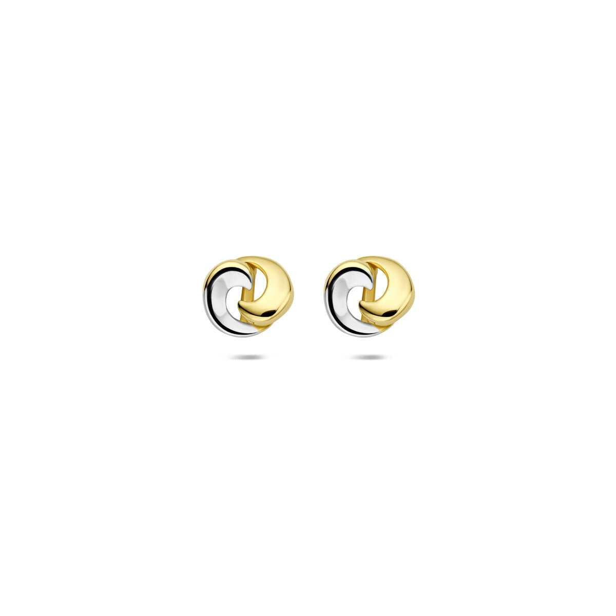 Boucles d'oreilles bicolores en or blanc et or jaune en forme de nœud.