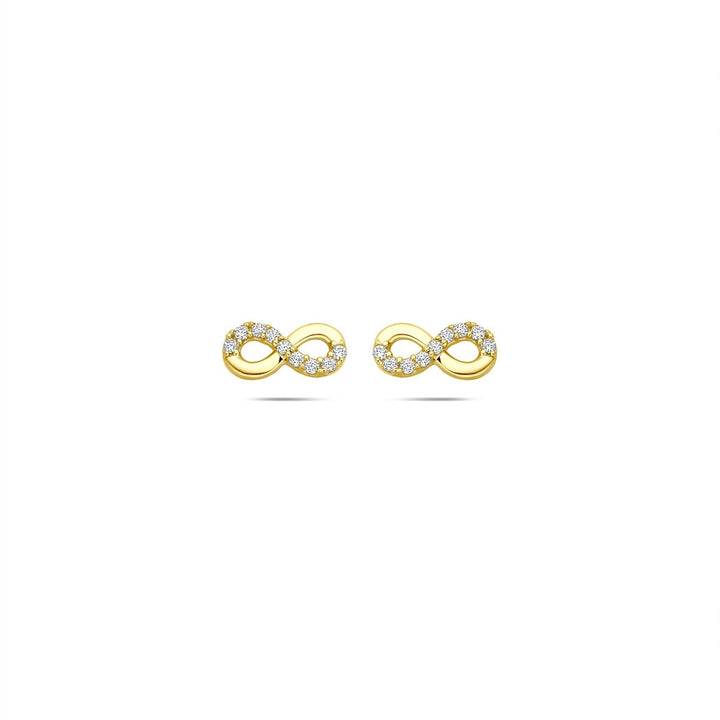 Gouden infinity oorknoppen met zirkonia – 14k