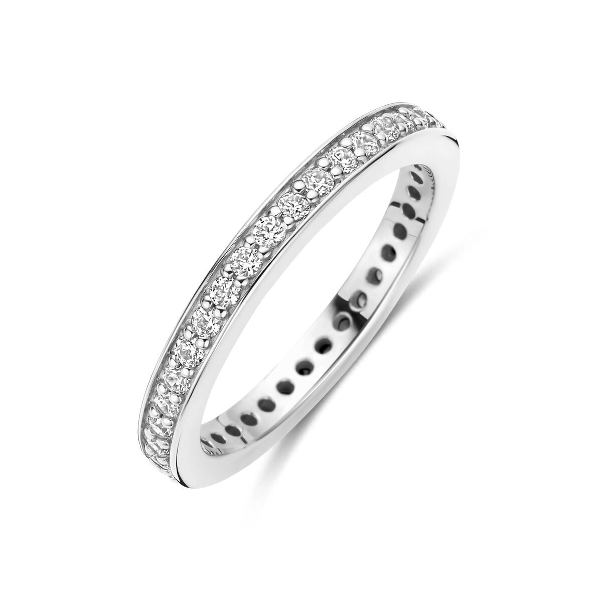 Bague en argent 925 rhodié ornée de zirconiums de 2,5 mm.