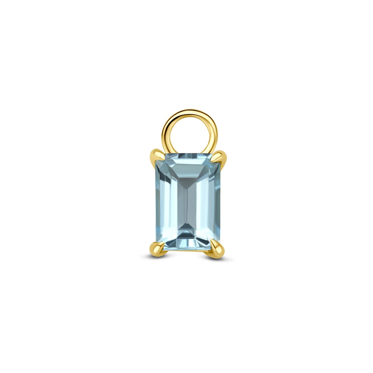 Pendentif en or jaune 14 carats avec topaze bleue en taille émeraude.