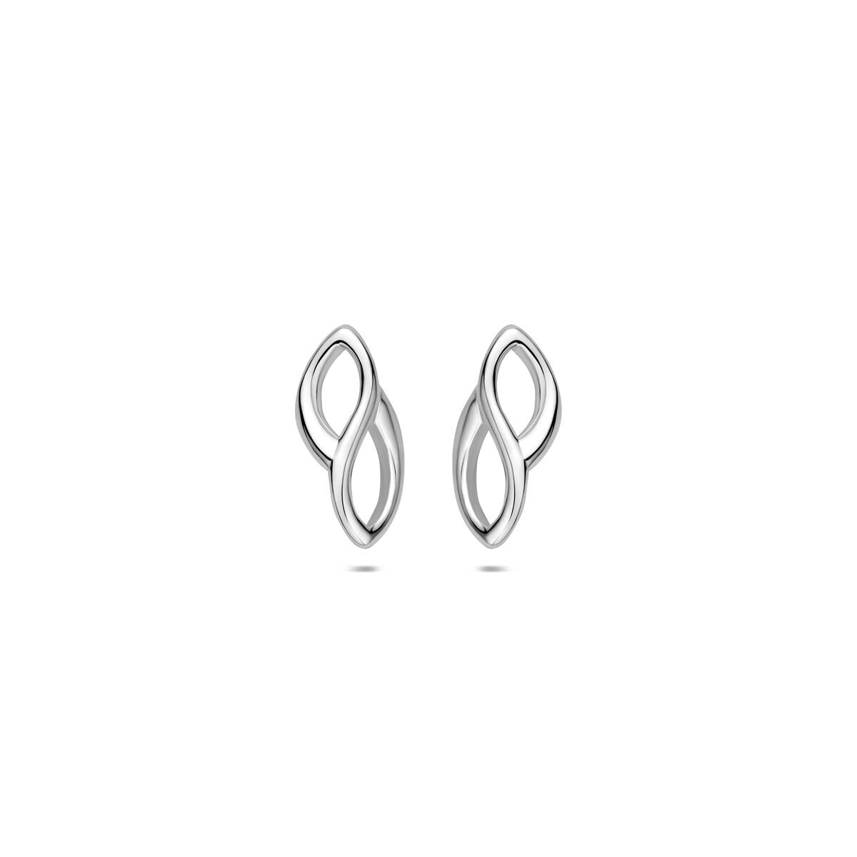 Boucles d'oreilles en argent 925 rhodié, de forme en boucle infinie.