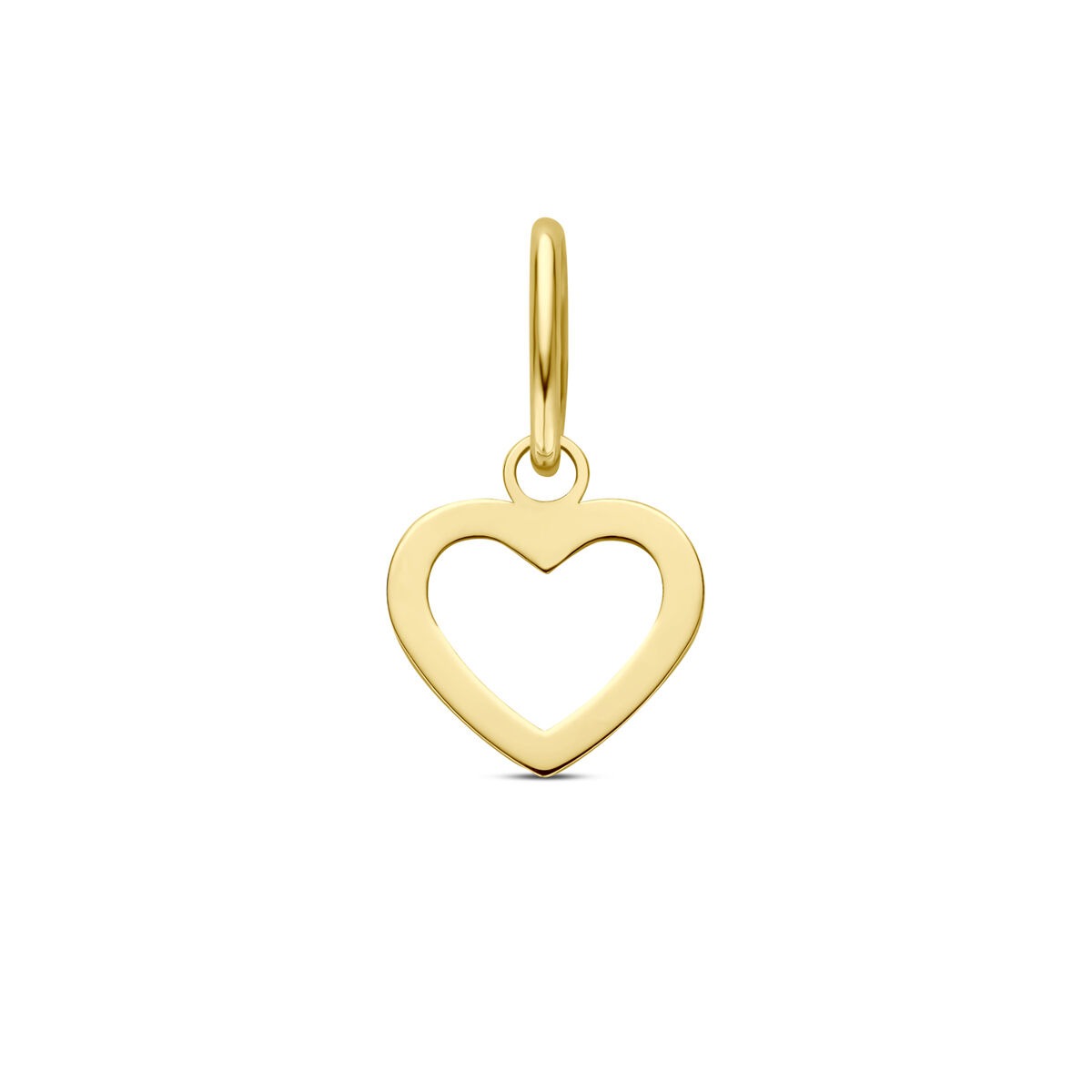 Pendentif en or jaune en forme de cœur avec un contour lisse et un trou en son centre.