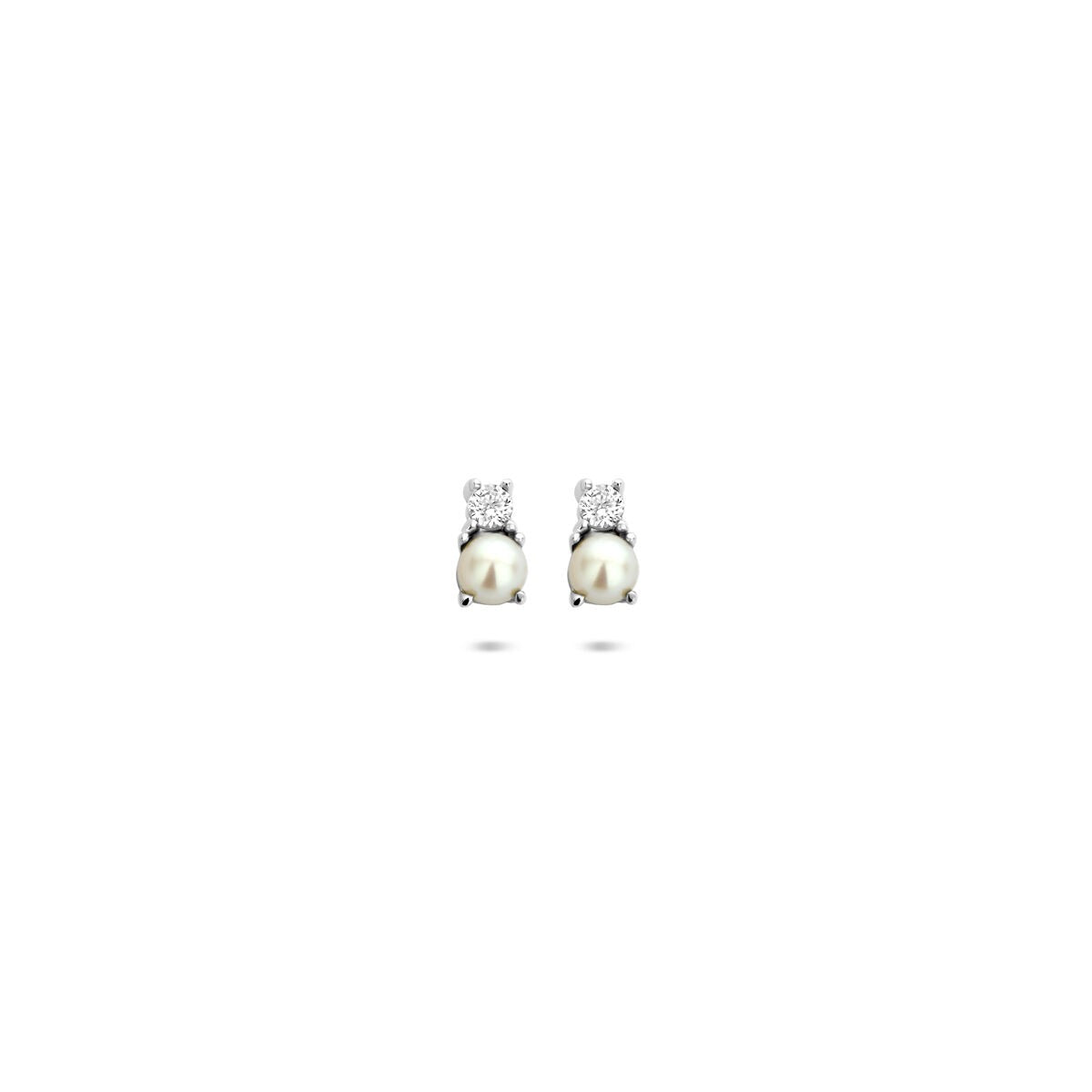 Boucles d'oreilles en argent 925 rhodié avec perles et zirconiums.