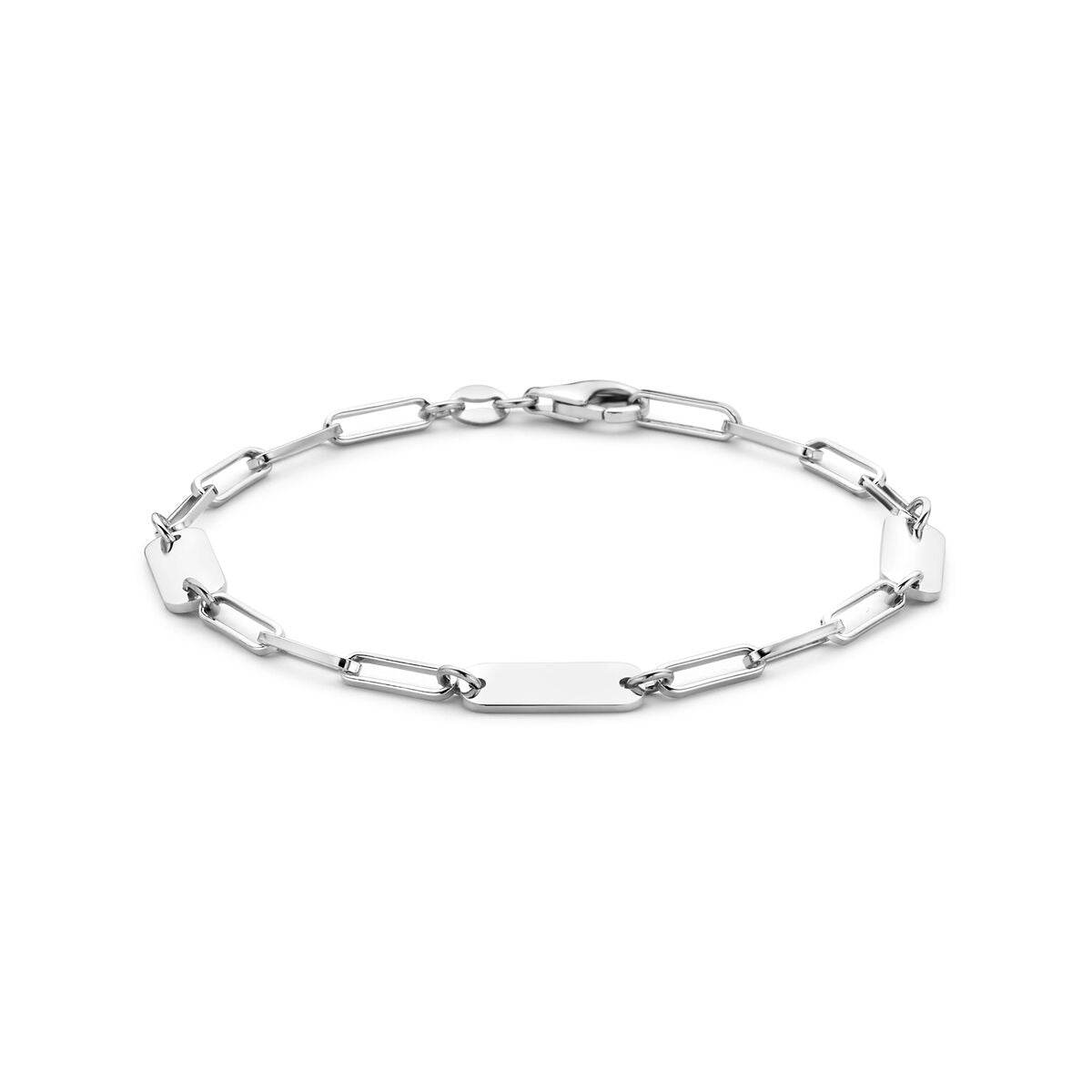 Gerhodineerde zilveren heren armband met schakels en een gladde graveerplaat.
