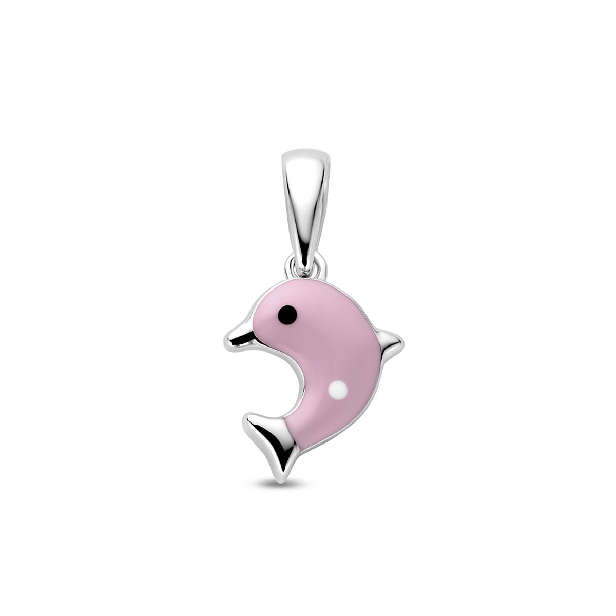 pendentif en forme de dauphin en argent rhodié 925 avec émail rose.