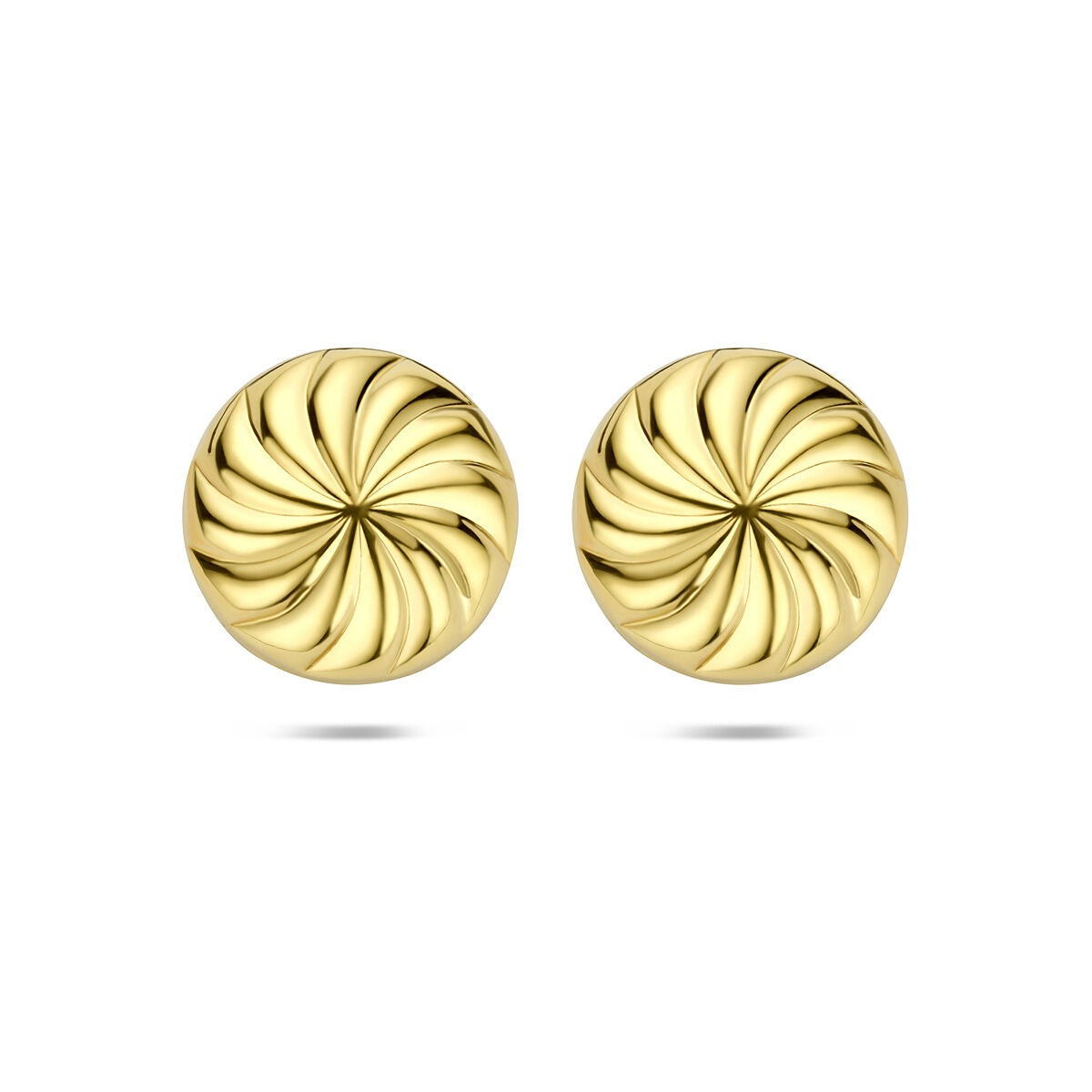 Boucles d'oreilles en argent doré, design ludique avec un motif en spirale.