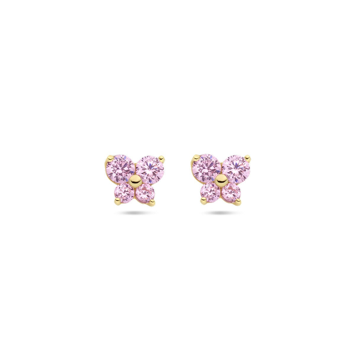 Boucles d'oreilles en or jaune 14k en forme de papillon avec zirconia rose.