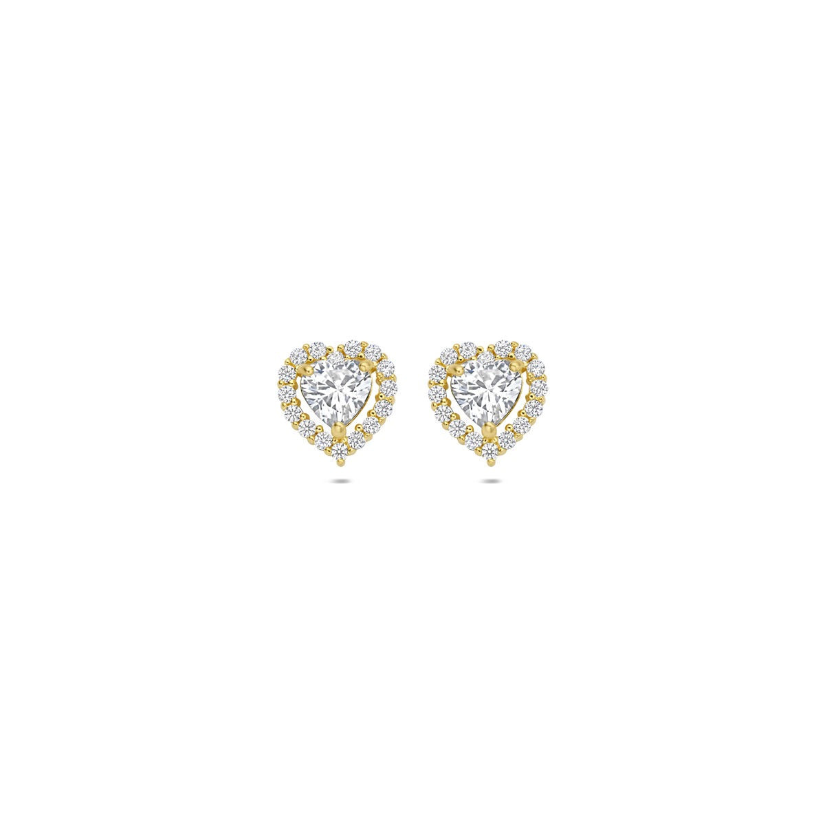 Puces d'oreilles en or avec cœur et zircone – 14k, sertissage entourage