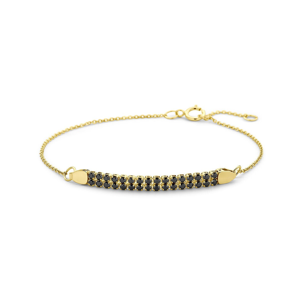 Bracelet en or jaune 14 carats avec spinelles noires.