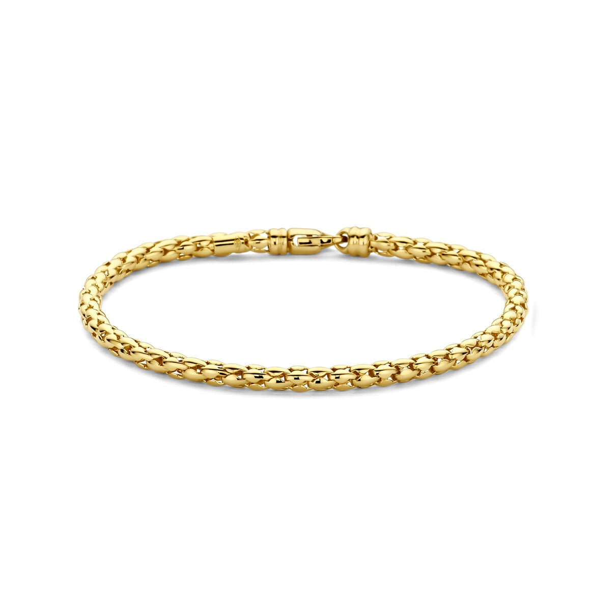 Bracelet en or 14 carats avec un design en maillons de 3,5 mm et de 17 cm de longueur.