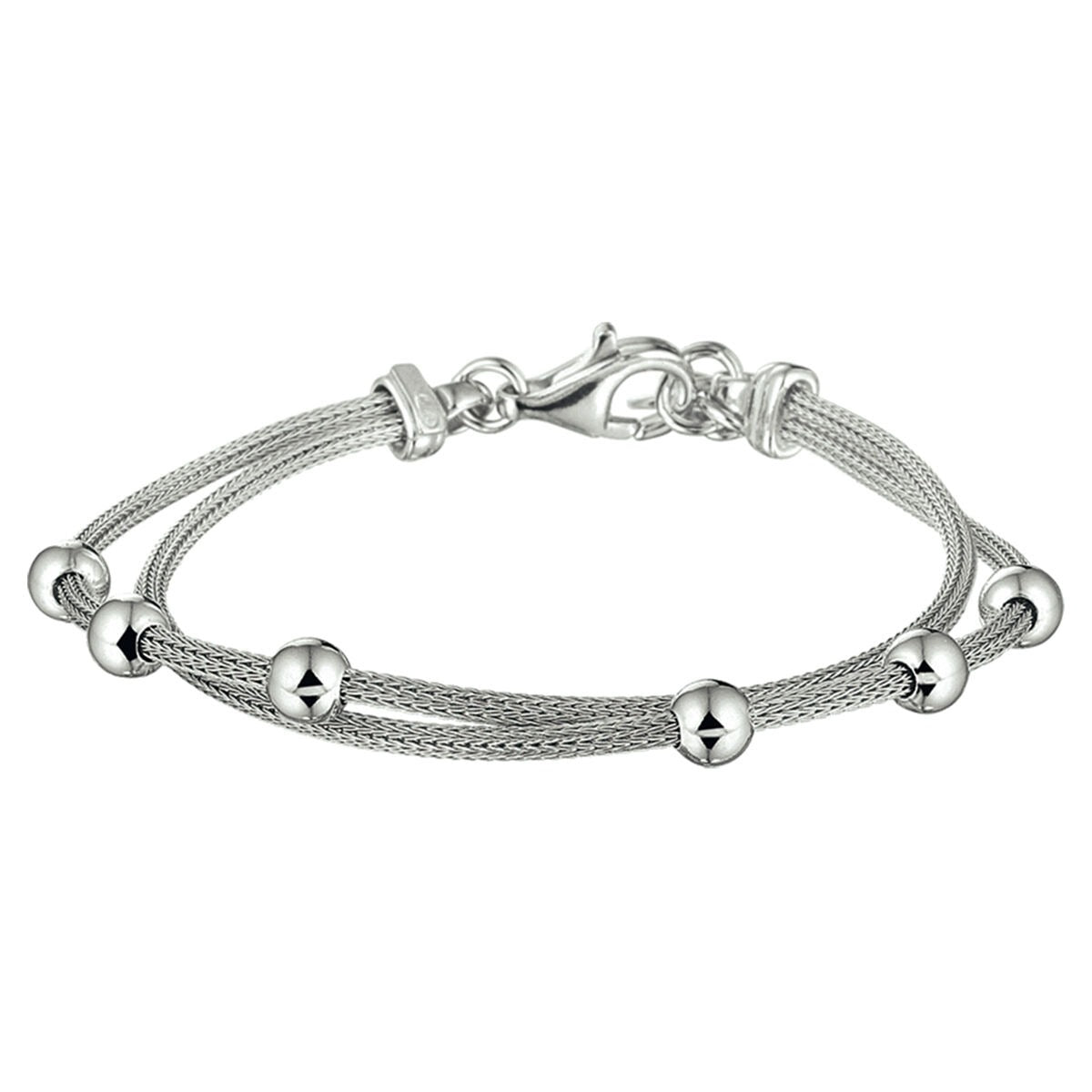 Bracelet en argent rhodié avec des billes, en argent 925, à double chaîne.
