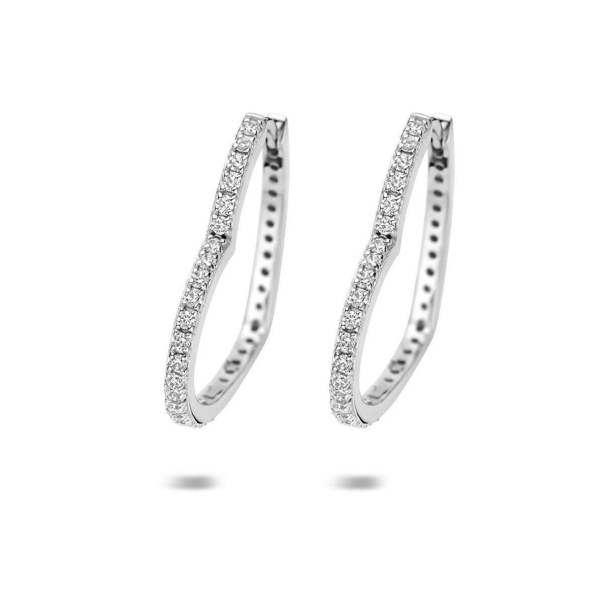 Boucles d'oreilles en argent 925 rhodié en forme de cœur, ornées de zirconiums.