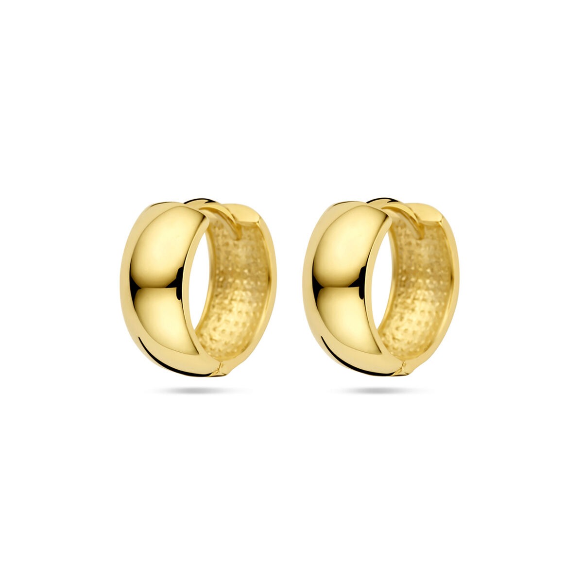 Boucles d'oreilles en or jaune de 9 carats, de forme ronde, mesurant 13 x 5,5 mm.