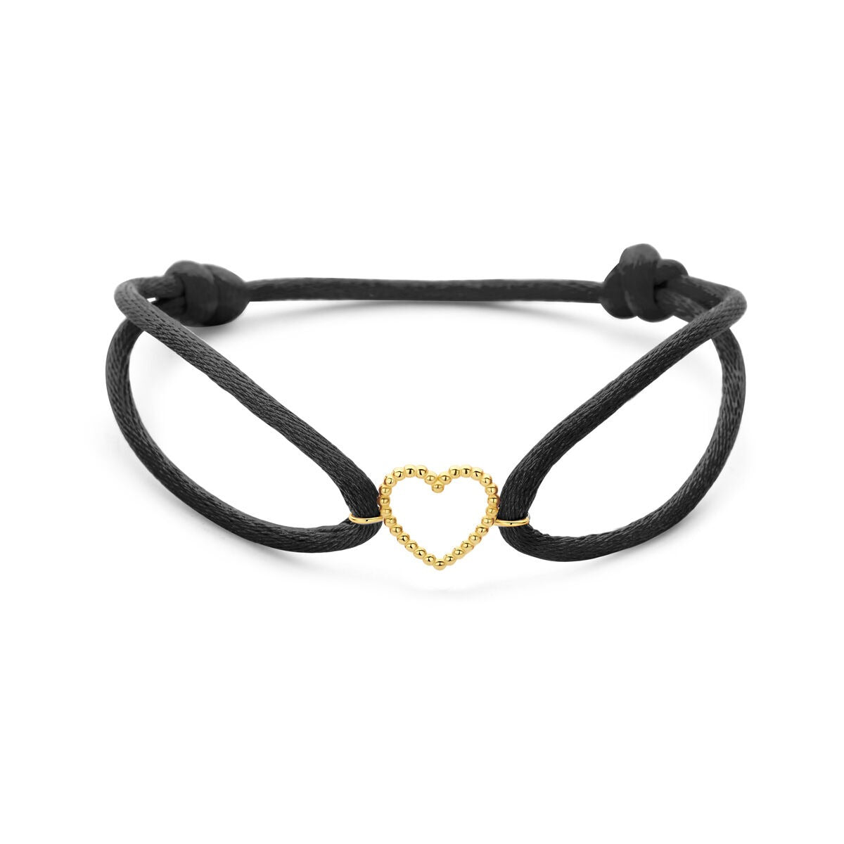 Bracelet en satin noir avec un cœur en or 14 carats.