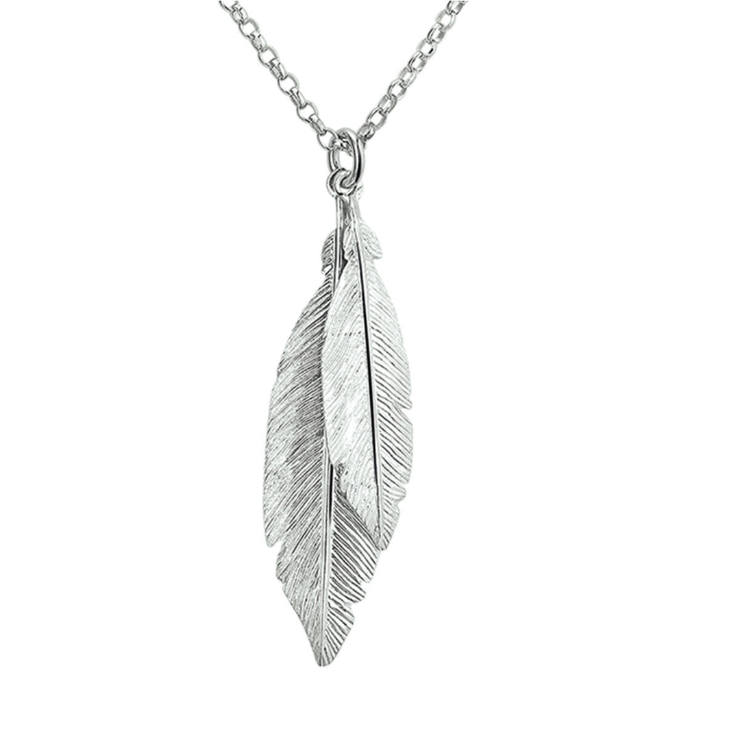 Zilveren collier met veren – gerhodineerd 925 zilver (set)