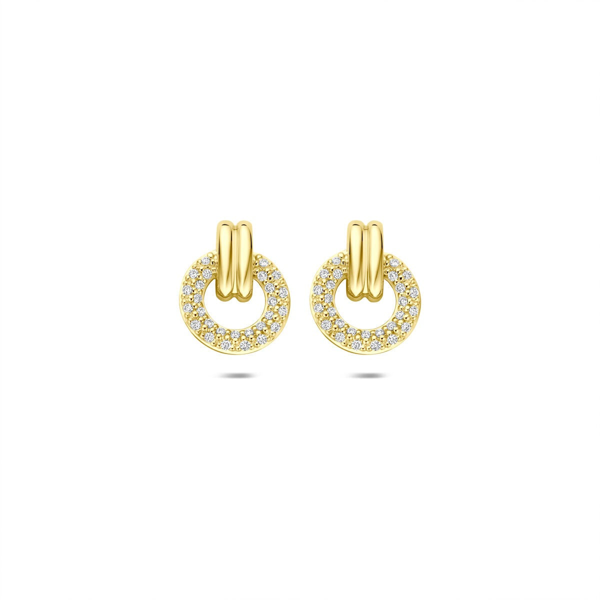 Boucles d'oreilles en or 14 carats avec diamants taillés en brillant.
