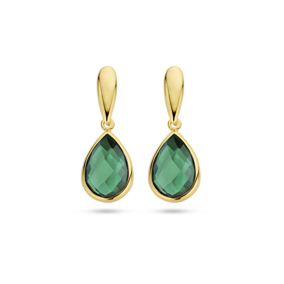 Boucles d'oreilles en or jaune 9 carats avec des gouttes en agate verte.