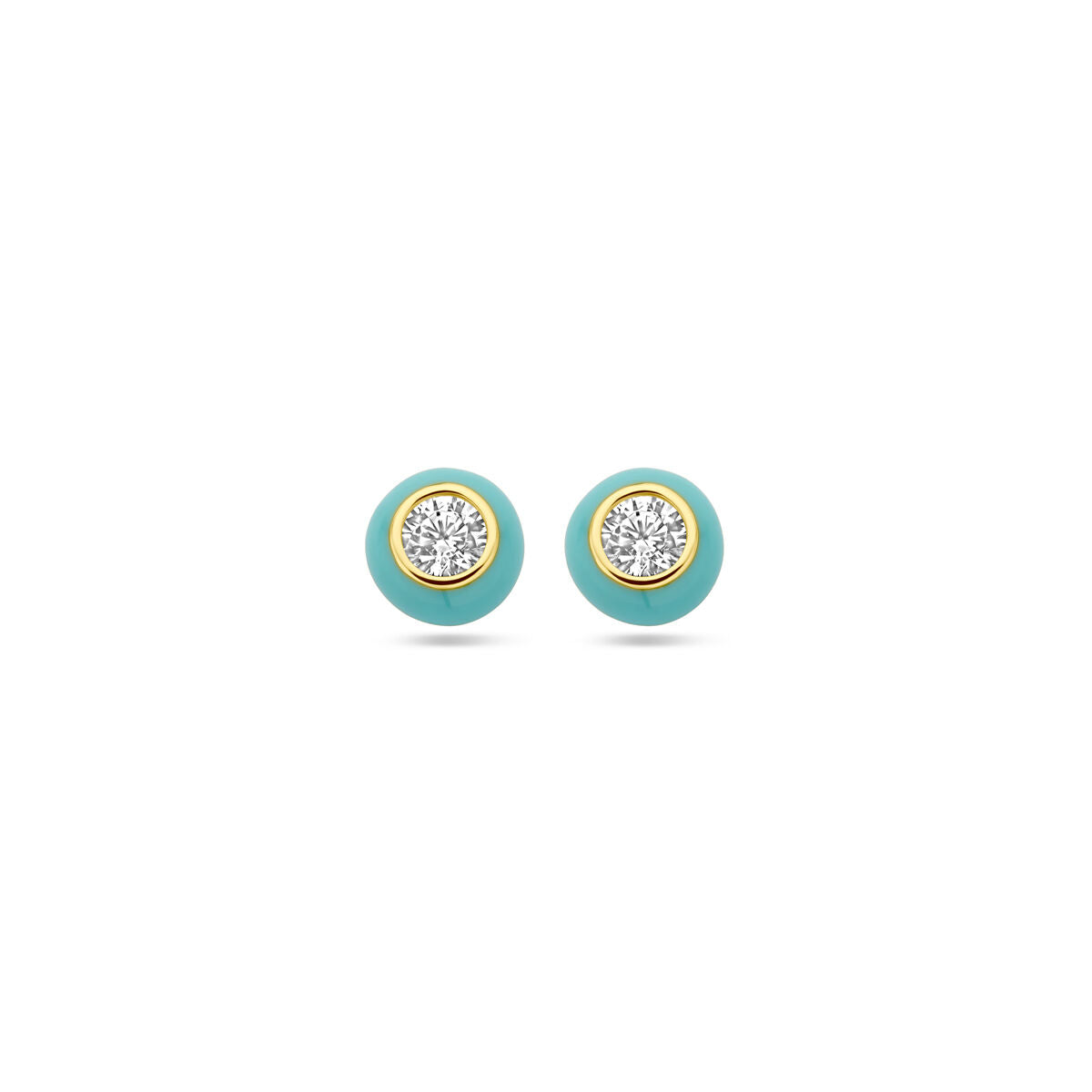 Boucles d'oreilles en argent doré avec émail turquoise et zirconium.