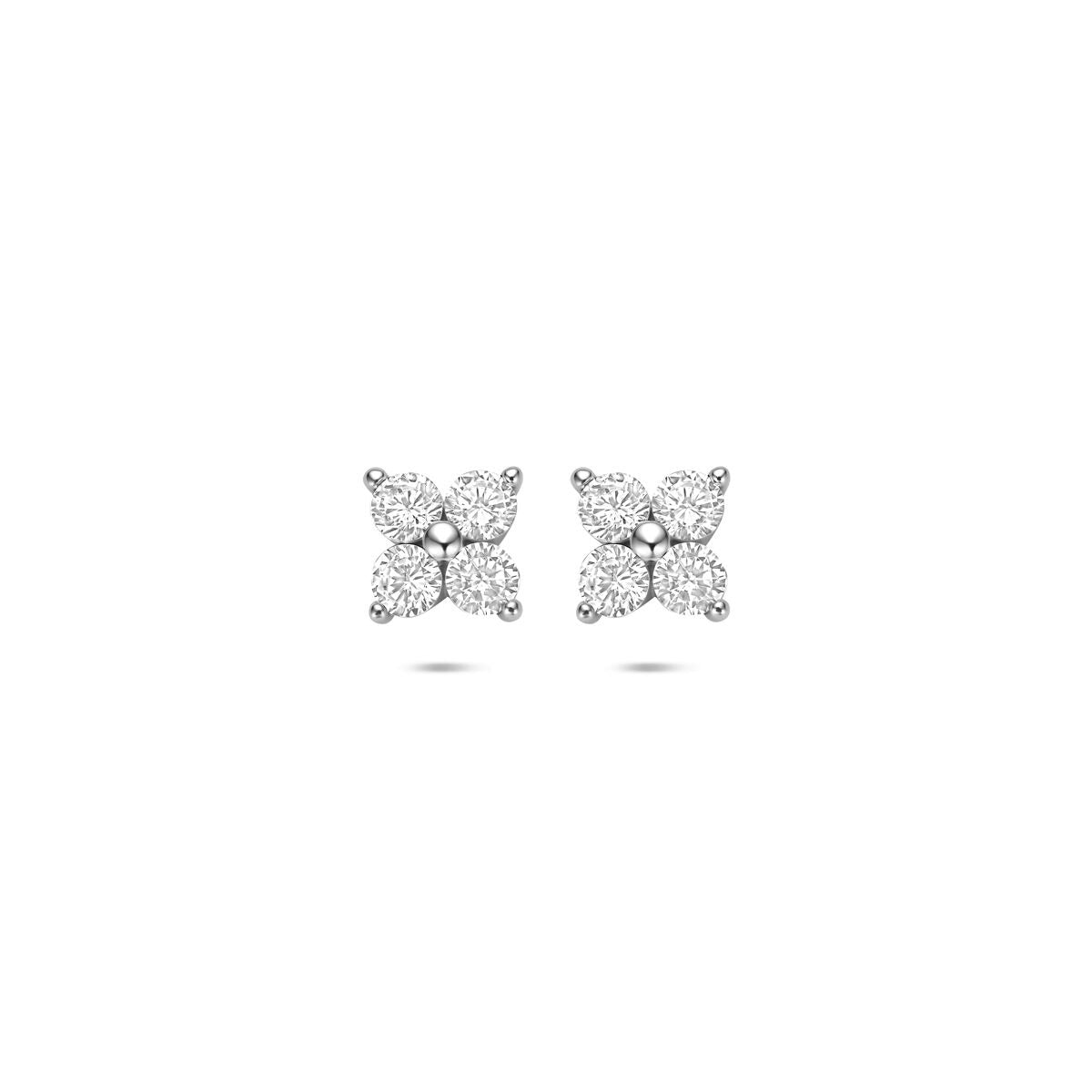 Boucles d'oreilles en argent rhodié 925 ornées de zirconiums, en forme de fleur.