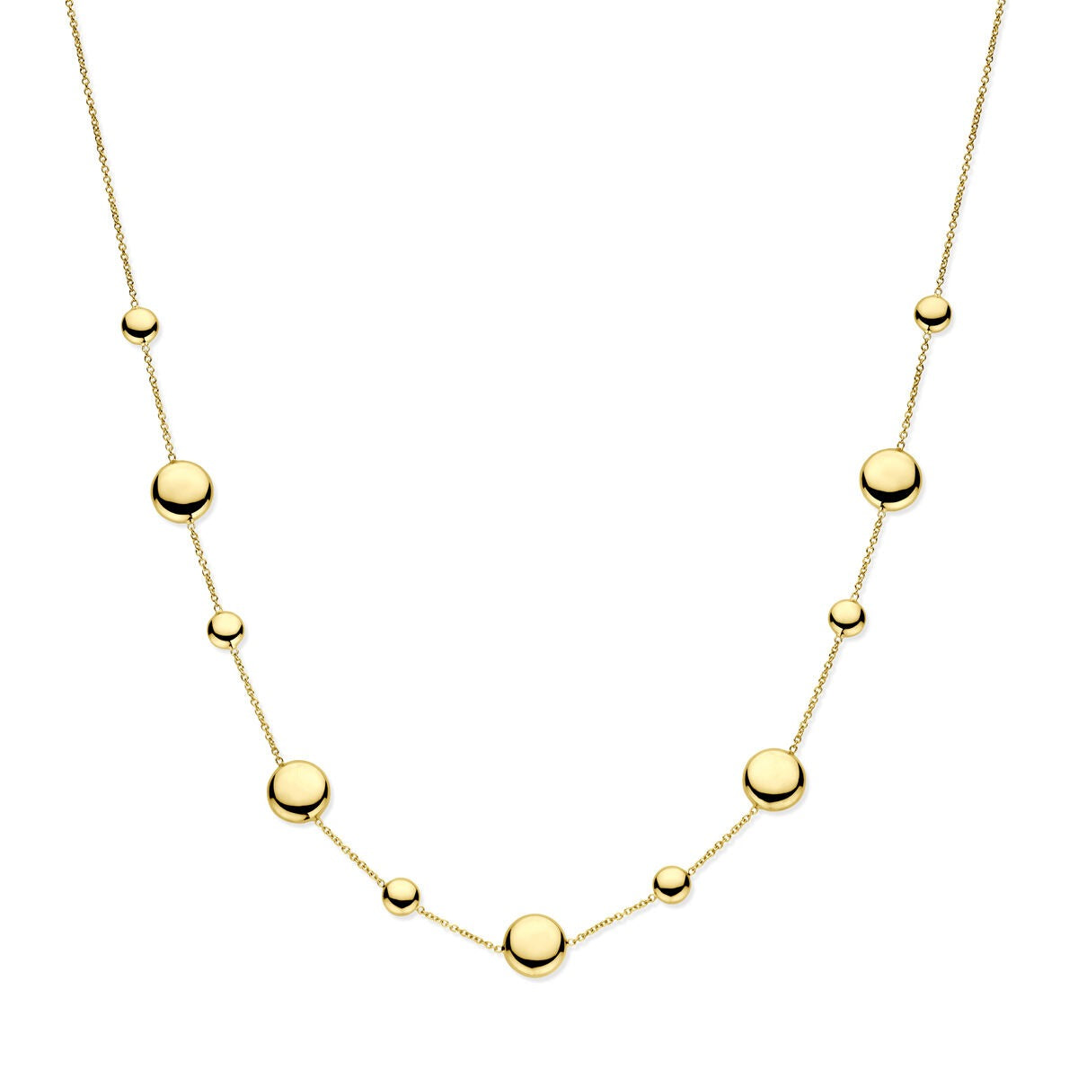 Collier en or jaune de 14 carats avec des perles rondes et des maillons, longueur de 42 à 45 cm.