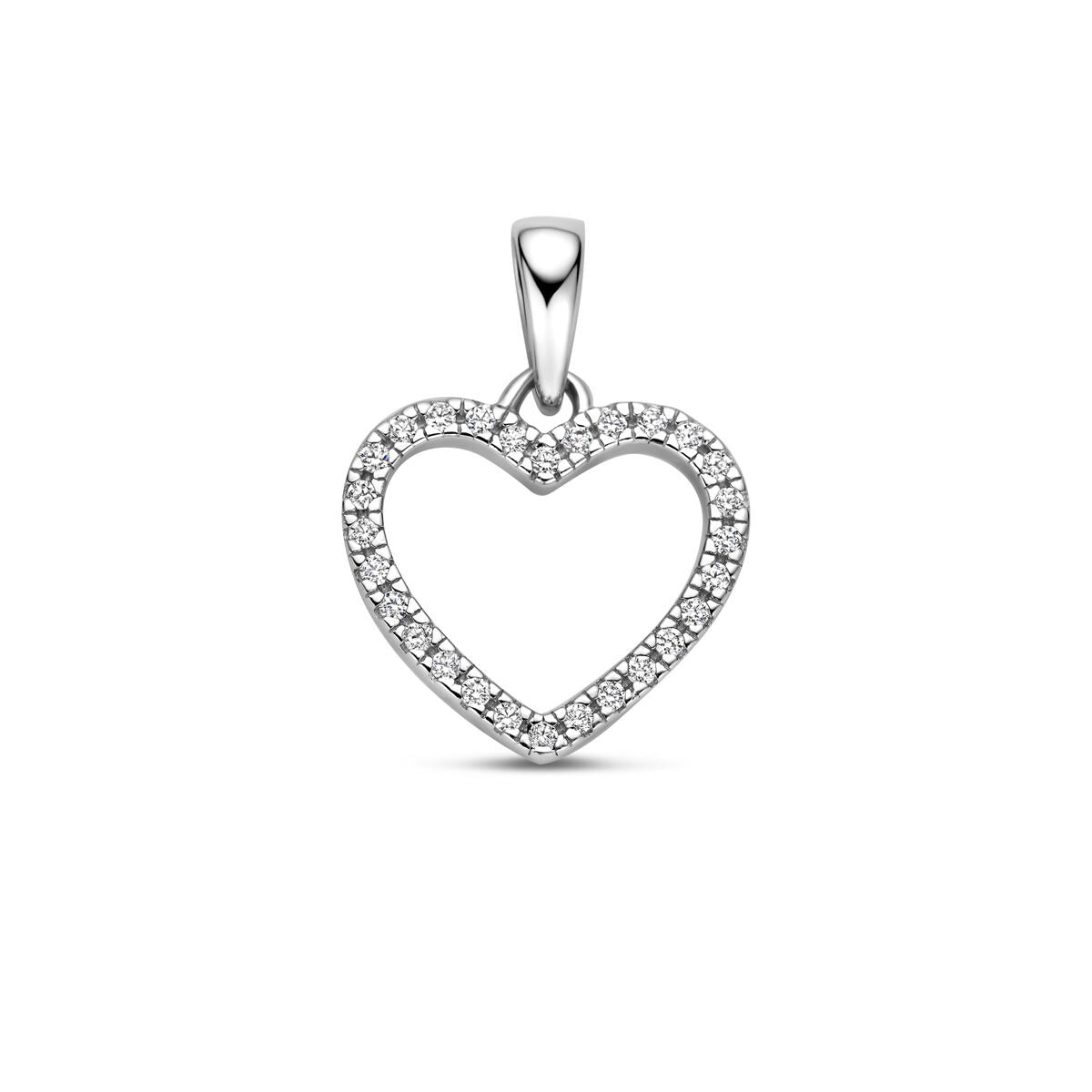 Pendentif en argent 925 rhodié en forme de cœur, orné de zirconiums.