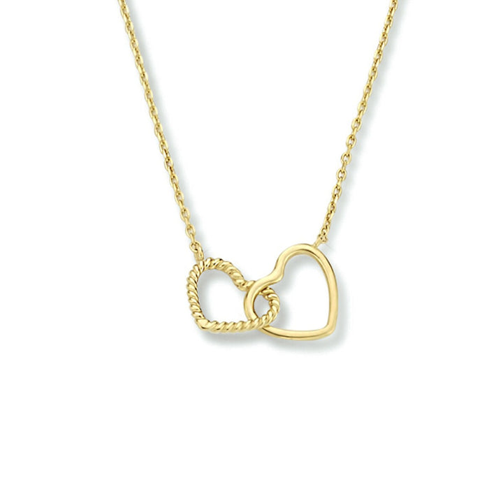 9k Geelgouden Collier met Twee Hartjes