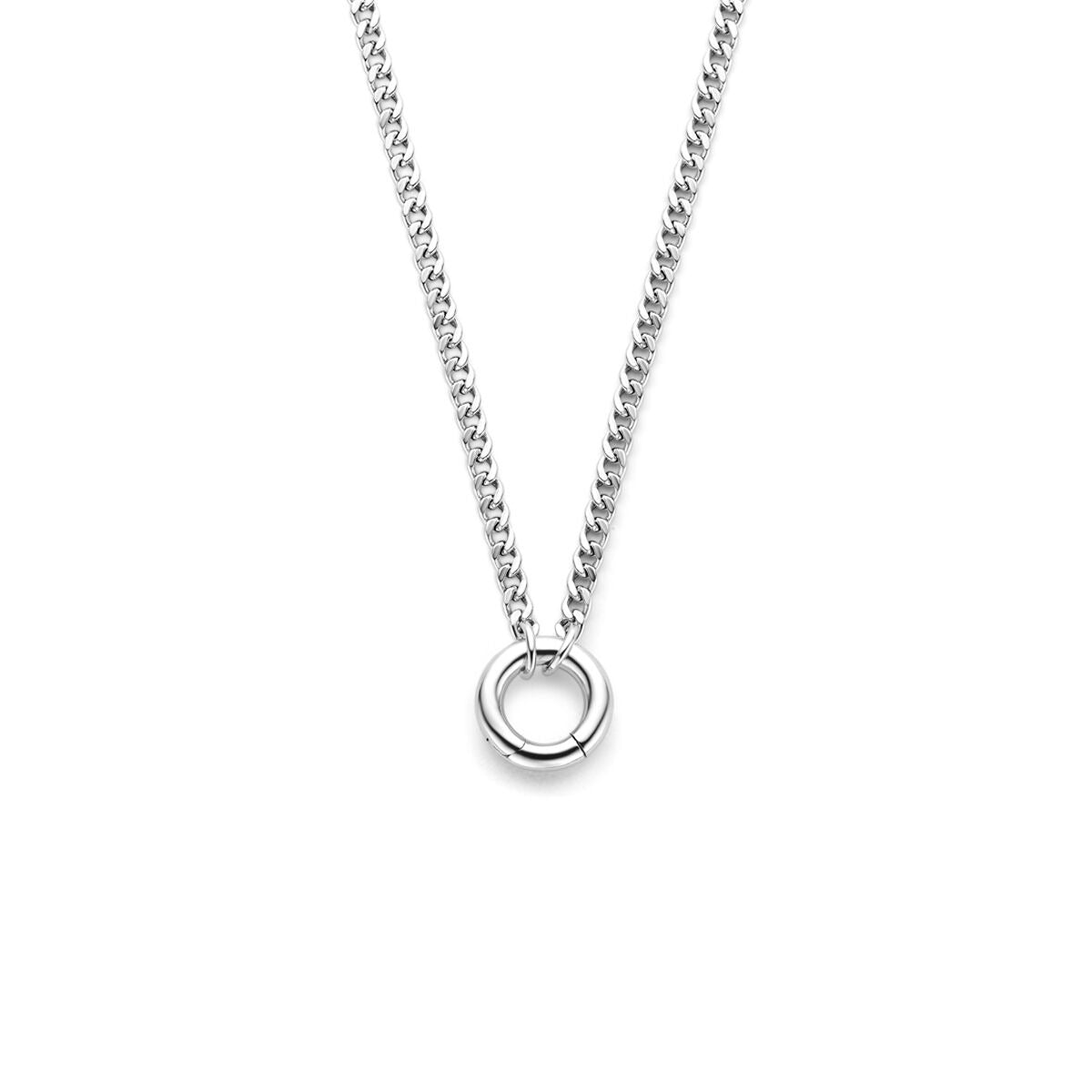Collier gourmette en argent rhodié avec connecteur rond.