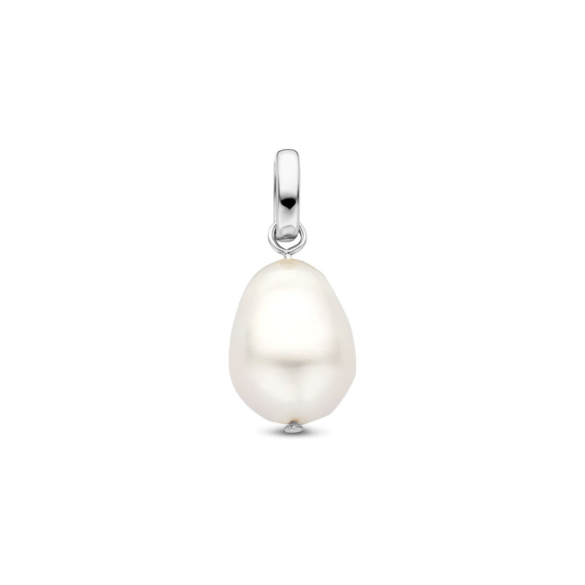 Pendentif en argent rhodié avec perle blanche, forme goutte, 20 mm.