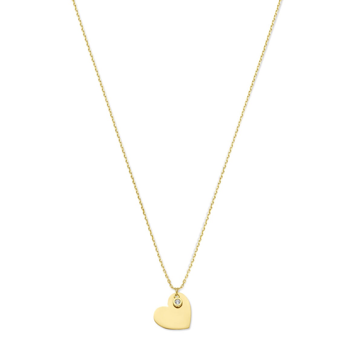 Collier en or jaune 14k avec un pendentif en forme de cœur et zirconia.