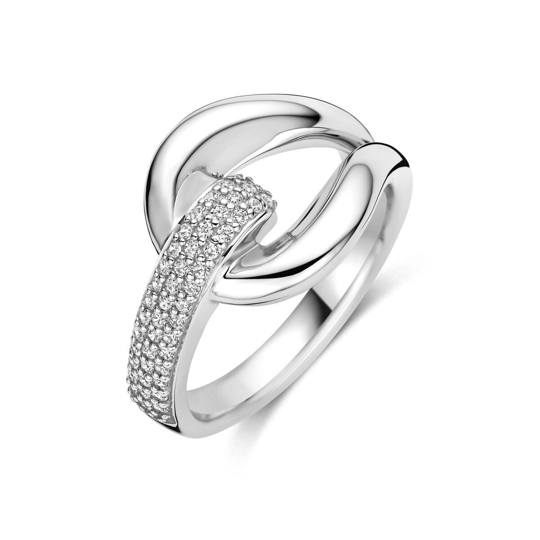 Gerhodineerde 925 zilveren ring met pavé zirkonia