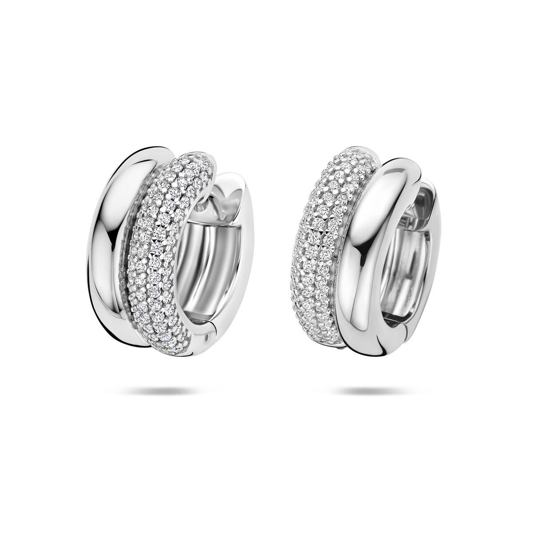Zilveren oorringen dames met zirkonia – gerhodineerd klapoorringen 17.5 mm