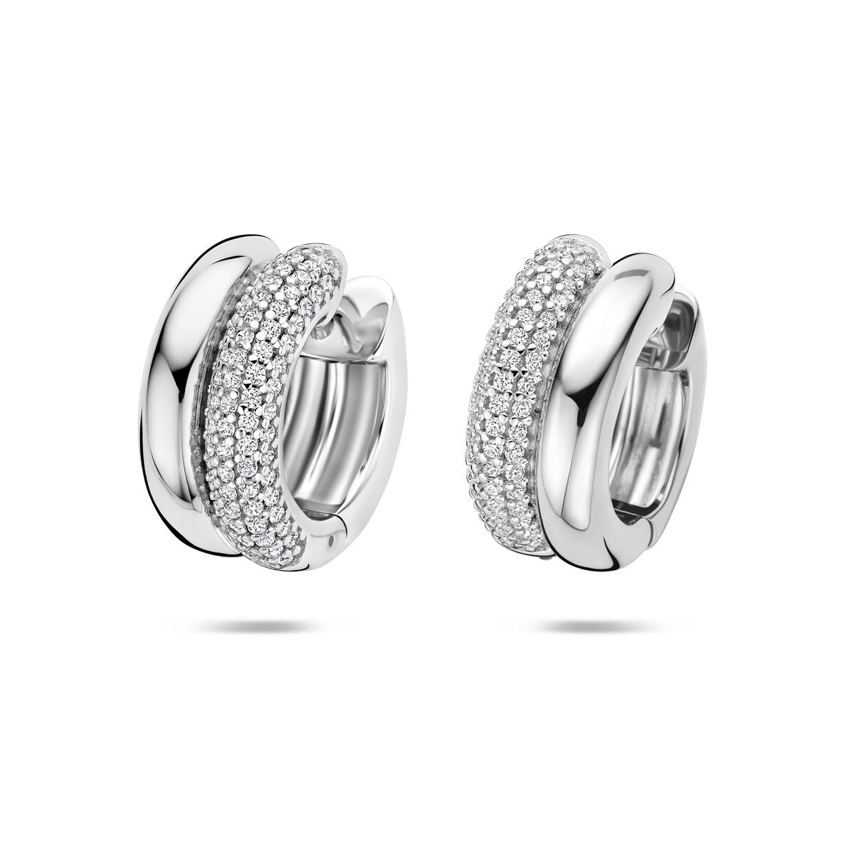 Créoles à charnière argentées avec zircone, finition rhodiée, 17,5 mm.