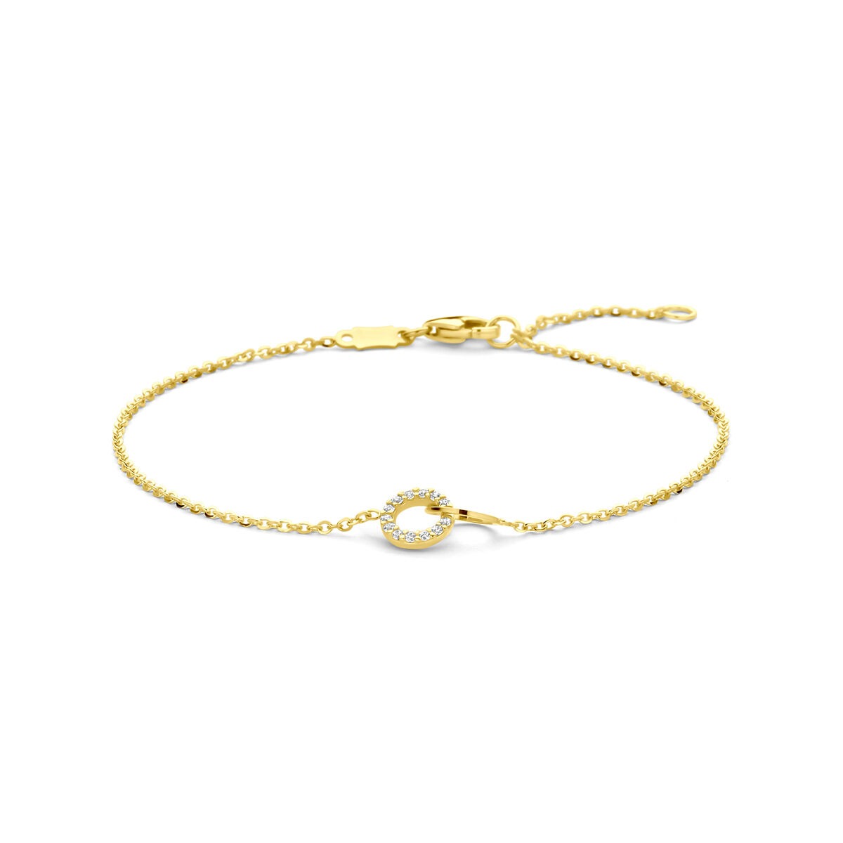 Bracelet en or jaune 14 carats avec zirconia, finition brillante et design délicat.