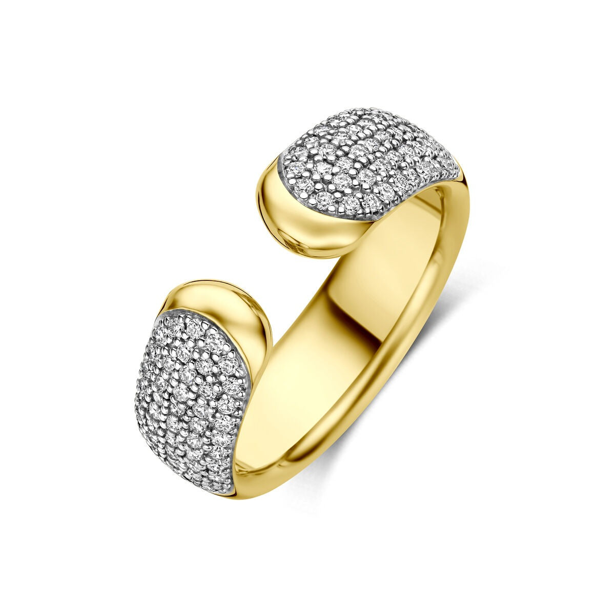 Bague en or jaune 14k avec des pavés de diamants brillants.