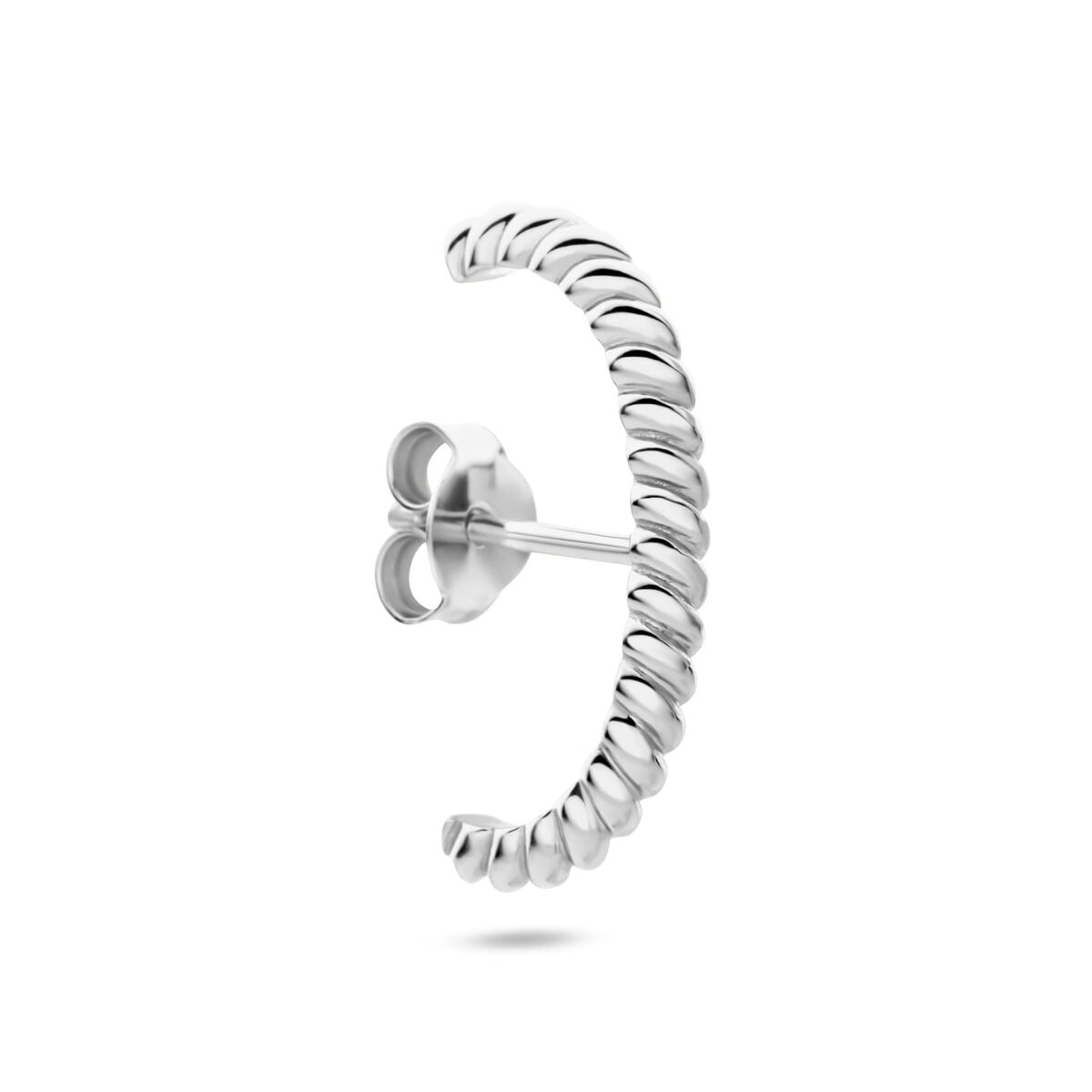 Boucle d'oreille en argent 925 rhodié, torsadée, de forme circulaire.