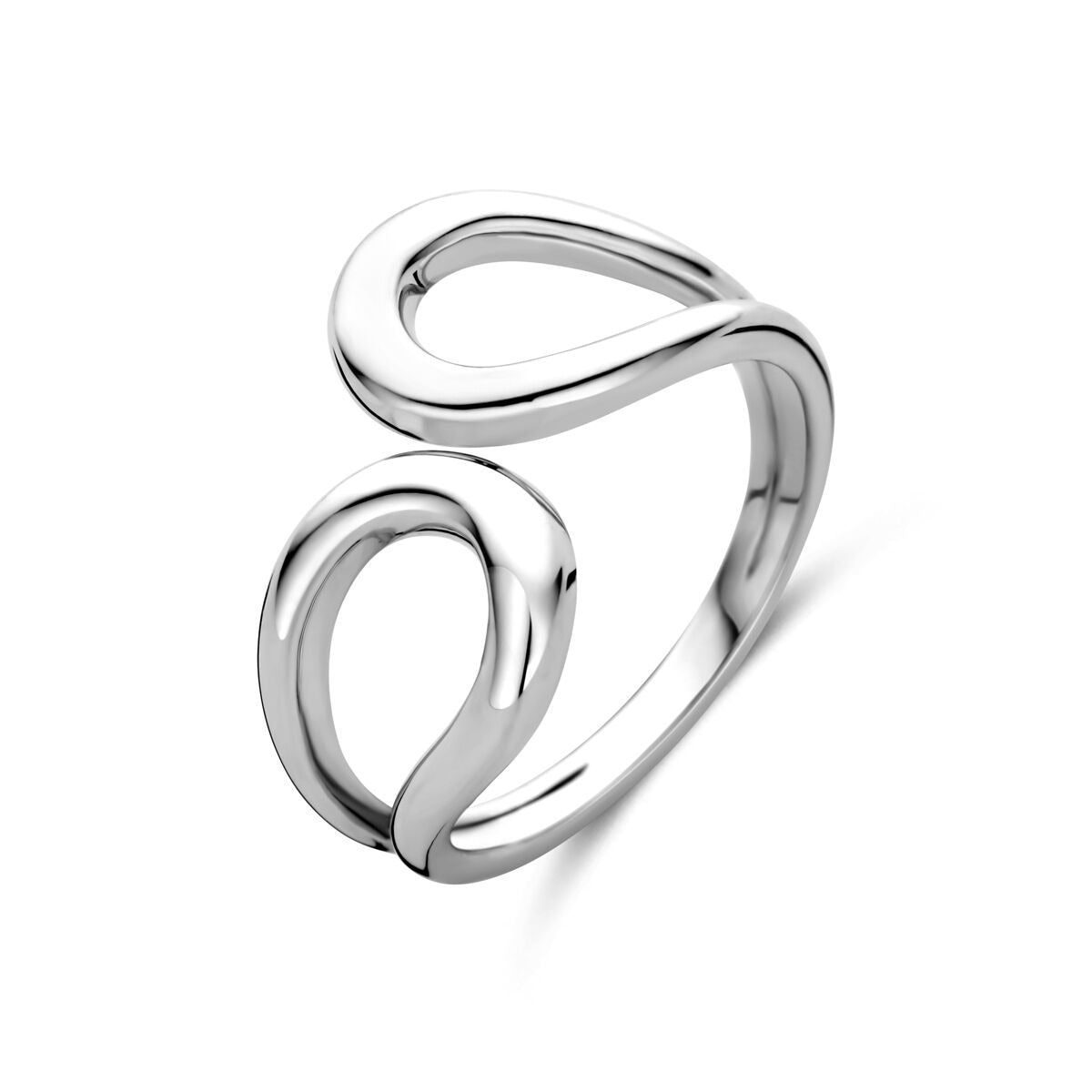 Bague en argent rhodié avec un design fluide et moderne de 12 mm.