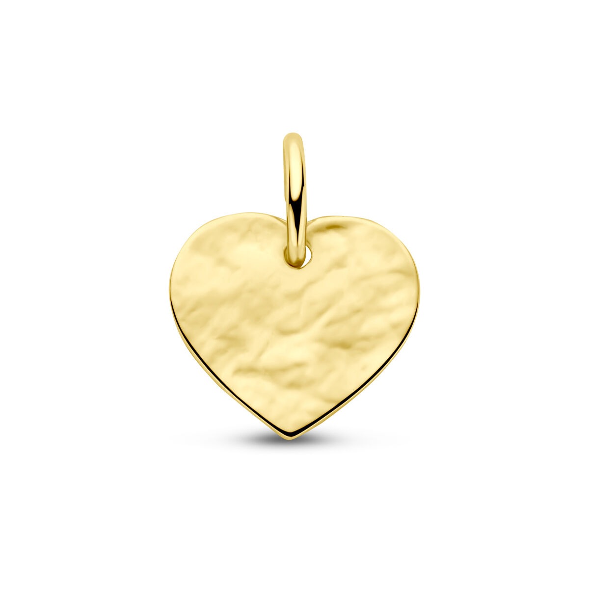 Pendentif en or jaune 14 carats en forme de cœur, surface légèrement texturée.