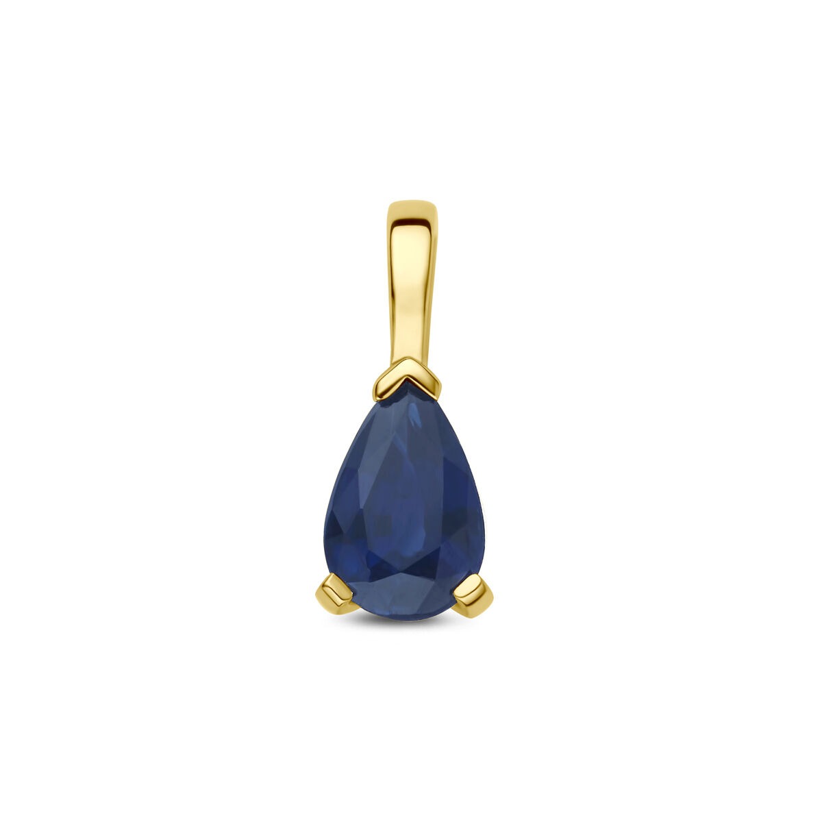 pendentif en or jaune 14 carats avec saphir en forme de poire.
