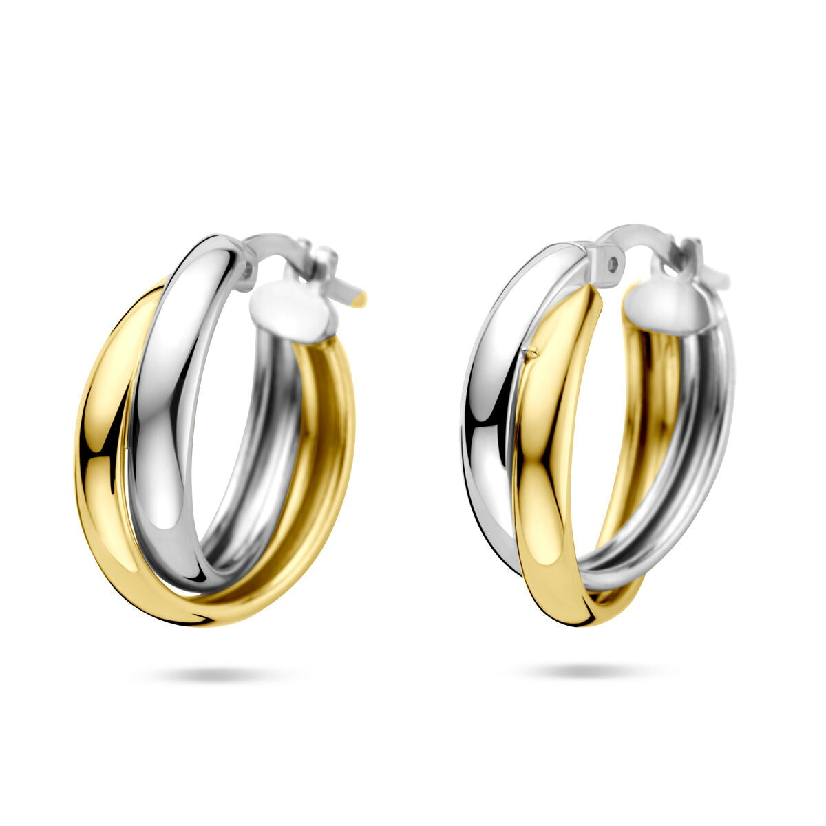 Boucles d'oreilles bicolores en argent 925, dorées et rhodiées, mesurant 19,5 x 6,5 mm.