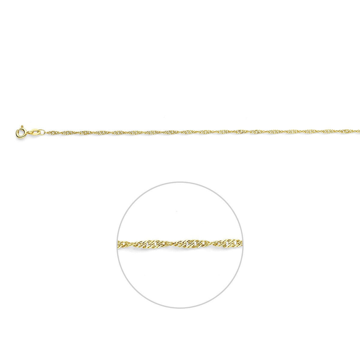 Collier en or jaune de 9 carats avec maillons Singapore de 1,8 mm de largeur.