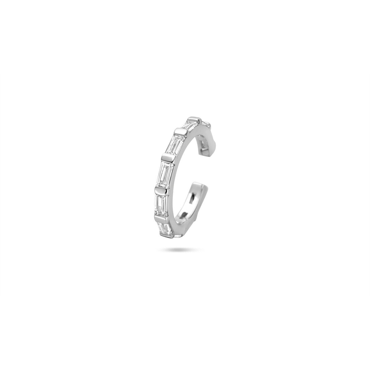Ear cuff en argent rhodié avec zirconia, dimensions 14,5 x 2 mm.