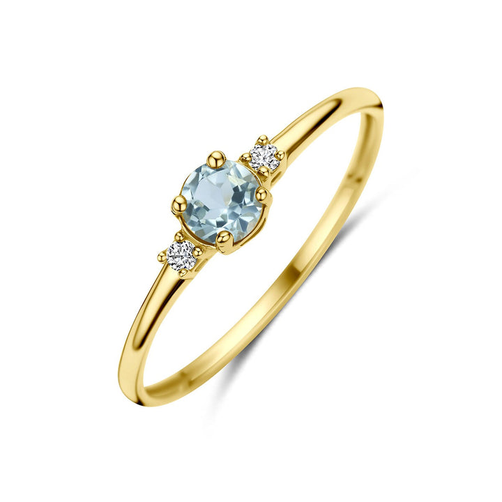 14k Geelgouden ring met blauwe topaas en zirkonia